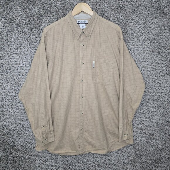 Columbia Shirt Mens 2XB Big Tall Beige Check Button‎ Down Long Sleeve Casual - Picture 1 of 7